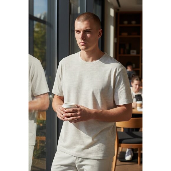 Goodfellow & Co Other - Goodfellow & Co Mens Beige Striped Crewneck T-Shirt Casual Short Sleeve Size XXL